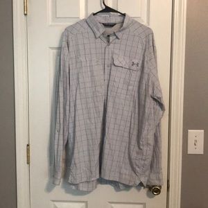 Men’s grey, green and blue plaid shirt